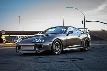 toyota supra, zaparkováno, vozovka, Elegantní sportovní auto, Venkovní asfalt, západ slunce pozadí, fotografování automobilů, automobilového průmyslu, sportovní auto, západ slunce scéna, vozidlo