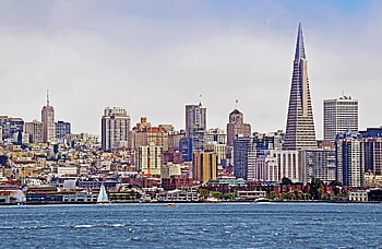 San Francisco, přístav, panoráma, loď, plachta, záliv, město, mrakodrapy, budov, pobřeží, Kalifornie