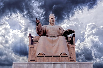 sejong, king Of Korea, seoul, korea, hangul, gwanghwamun, statue, sculpture, structure, outdoors, heaven