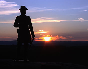 západ slunce, gettysburg, občanská válka, bojiště, Pennsylvania, historický, památník, vojenský, krajina, socha