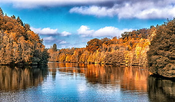 autumn landscape, vibrant foliage, calm river, nature wallpaper, autumn trees, river reflection, serene nature, fall scenery, colorful leaves, natural beauty, peaceful landscape