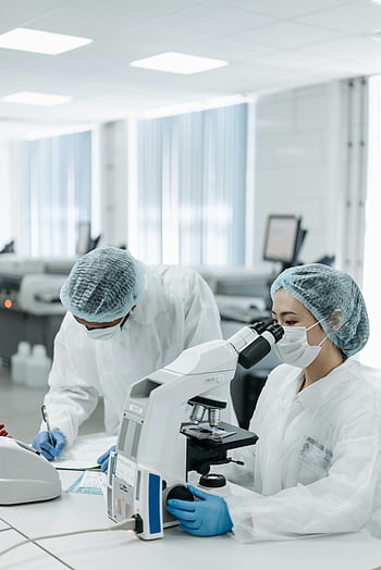 lékař, lékařský mikroskop, high-tech laboratoř, Vědci pracují, mikroskopický výzkum, Laboratorní nastavení, lékařský výzkum, laboratorní vybavení, vědecký výzkum, Laboratorní vědci, lékařské vybavení