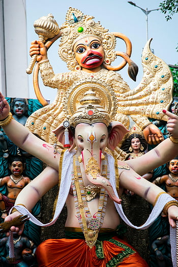 Lord Ganesh, Ganesh Chaturthi, Mumbai, India, colorful statue, Fort Cha Raja 2024, religious festival, Hindu deity, traditional celebration, cultural event, ornate decoration