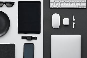 flatlay, gadgets, tablet, smartphone, smartwatch, accessories, tech, modern, stylish, keyboard, mouse