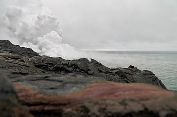 volcano, lava, cloud, smoke, hawaii, rock, sea, landscape, magma, nature, volcanic Eruption