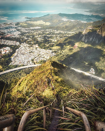 hawaii, hike, travel, stairway To Heaven, haiku Stairs, kauai, nature, hiking, landscape, mountain, sky