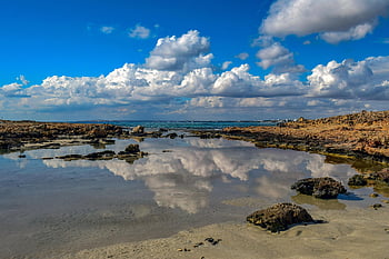 hav, afspejling, kyst, klippekyst, klipper, kysten, havet, marinemaleri, ocean, vand, horisont