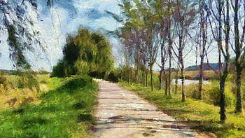 Ölgemälde, Landschaft, Promenade, abstrakt, digitale Kunst, Malerei, Baum, Natur