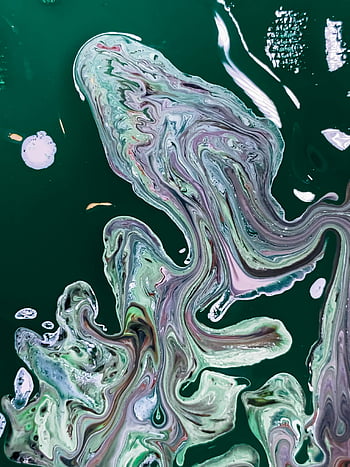 abstract background, multicolored stains, water art, dynamic abstract art, swirling colors, deep green background, fluid movement, texture, abstract painting, abstract design, abstract fluid art