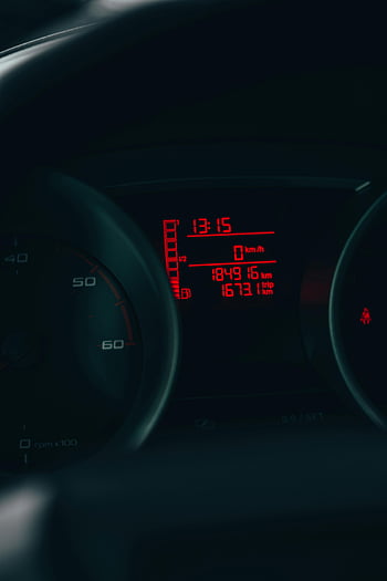 car dashboard, gas meter, time display, odometer, mileage metrics, speed metrics, red light, automobile dashboard, vehicle metrics, dashboard display, car metrics