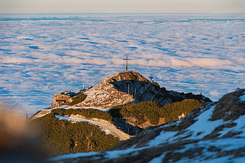 hory, přejít, unterberg, vysokohorský, Alpy, moře mraků, mraky, summitu, vrchol, krajina, mlha