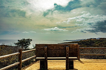 벤치, 공원, 바닷가, 연안, 바다, 대양, 수평선, 하늘, 구름, 자연, 태평양
