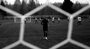 action, athletes, black and white, conifers, field, football images, men, players, soccer pictures, sport, trees