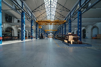 factory Building, building, abandoned, empty, hall, columns, architecture
