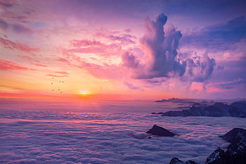 Sonnenuntergang, Natur, Berg, Wolken, Sonne, Wolkenmeer, Fantasie, Landschaft