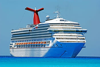 cruise ship, white red orange, clear blue ocean, sunny day, large ship, gliding water, Carnival Victory, ocean waters, daytime cruise, ship exterior, cruise vacation