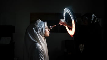 žena, nevěsta, závoj, makeup, připravovat se, kartáč, ruka, světlo, kruhové světlo, Příběhy rozmanitosti