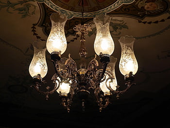 chandelier, antique, glass Goblets, engraving, verschnörkelt, ceiling Painting, old Villa, museum Of Local History, lighting, decor, design
