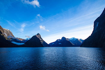 hory, fjord, zvuk milford, Příroda, zimní, voda, Nový Zéland, jižní ostrov, národní park fiordland, zasněžené hory, vrchol píku