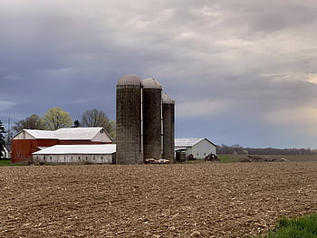 gård, Ohio landbrug, landbrug, gårdslivet, landbrugsbygninger, Farm Grain Storage, Siloer til opbevaring af korn, kornsiloer, kornmark, Høstet kornmark, Ohio landbrugsjord