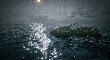 fantazie, drak, netvor, zvíře, stvoření, legenda, oceán, moře, vln, 3D umění