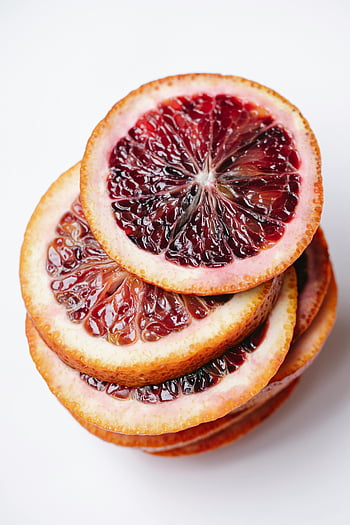 blod appelsiner, skiver appelsiner, Røde oransje skiver, friske appelsiner, hvit bakgrunn, sitrusfrukt, oransje skiver, stabel av appelsiner, blodoransje skiver, oransje stabel, fruktskiver