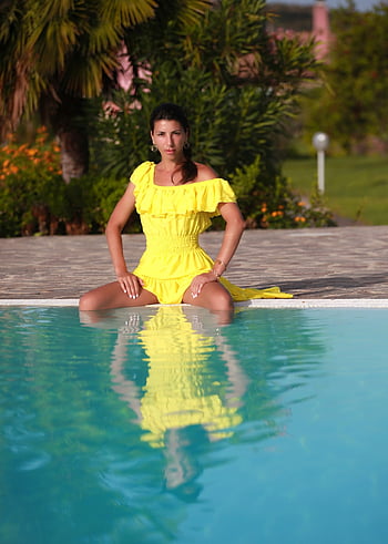 model, woman, girl, lady, yellow Dress, fashion, style, nature, wardrobe, modeling, posing
