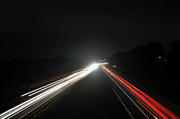 timelapse fotografie, silnice, noc, světlé stezky, dlouhé expozice, Dálnice, dramatická scéna, Nárazná scéna, noční fotografie, semafory, rozostření pohybu