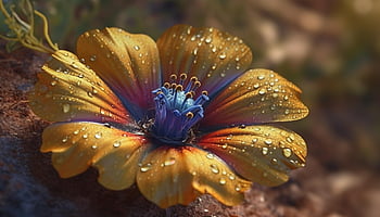 natura, fiore, bellissimi fiori, sfondo di fiori, fiore giallo, Guazza, gocce d'acqua, pianta, macro, freschezza, bellezza nella natura