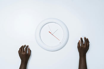 minimalist image, hands, wall clock, computer mouse, white surface, minimalist design, clock, mouse, hands holding mouse, white background, time management