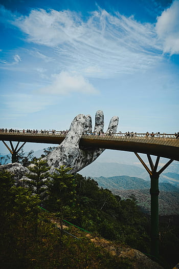 zlatý most, Vietnam, ba na kopcích, da nang, Obří ruce, kultovní most, turistická atrakce, horský výhled, Venkovní památka, cíl cesty, scénické krajiny