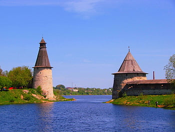 река, крепост, храм, Псков, катедрала, вход, архитектура, град, природа, Русия, пътуване