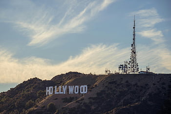 hollywood znamení, buněčná věž, Los Angeles, slunečný den, kultovní mezník, hollywood kopce, Kalifornie, venkovní pohled, telekomunikační věž, scénické krajiny, městské panorama