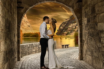 bacio, donna, uomo, matrimonio, nozze, romanza, baci, marito e moglie, marito, moglie, felicità