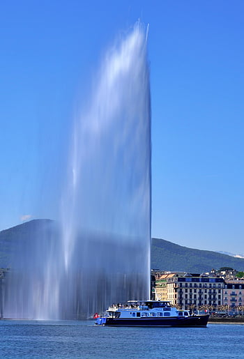 water Jet, geneva Lake, lake, lake Geneva, geneva, beautiful Wallpaper, ipad Wallpaper, boat, fountain, mobile Wallpaper, phone Wallpaper