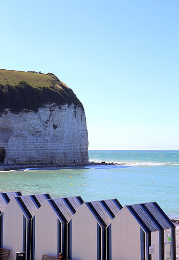 beach, houses, coast, cliff, sea, ocean, coastline, horizon, seascape, nature, sea Water