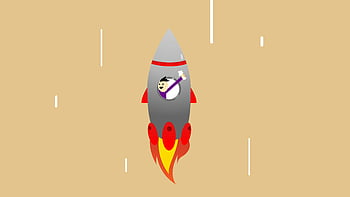 Vektorové ilustrace, Veselý muž, létající raketa, kreslená pohádka, raketová loď, ctižádost, úspěch, vesmírné cestování, kreslená postavička, spuštění, zahájení