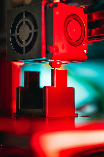 3Dプリンタ、 ヘッドノズル、 活気のある画像、 赤い照明、 3Dプリント、 設計プロセス、 クローズアップビュー、 製造技術、 添加剤の製造、 プリンターコンポーネント