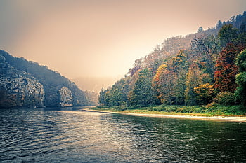 canyon, gorge, fog, river, landscape, nature, autumn, danube, bank, forest, river Cruise