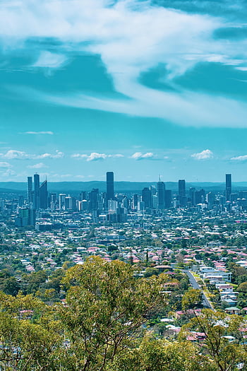 bygninger, skyline, by-, moderne, udsigt, brisbane, Mount Gravatt Outlook Reserve, Queensland, Australien, bybilledet