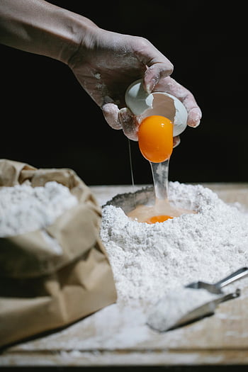 žloutek, mouka, pečení, detail, vejce, nástroje, Halba mouky, vaření, příprava jídla, kuchyně, přísad