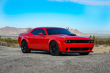 red Dodge Challenger, Arizona desert, scenic road, red muscle car, Dodge muscle car, desert landscape, Arizona road, red sports car, Dodge sports car, desert scenery, red car