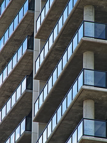 gebouw, balkons, buitenkant, architectuur, stedelijk, appartement, facade, stad, patroon, condo, ontwerp