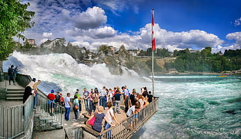 rock, water, racing, waterfall, rhine, schaffhausen, rhine Falls, stones, landscape, nature, canyon