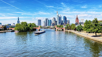 mrakodrap, lodí, horizont, frankfurt, dom, hlavně, Německo, hesse, frankfurt am hlavní německo