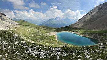 hory, jezero, údolí, Příroda, venku, Wandern, schweiz, Ferne, weitblick, bergsee, berge