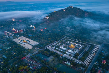 město, chrám, mezník, destinace, turistická atrakce, historický, pagoda, letecký pohled, Pagoda Sandamuni, mandalay, Myanmar