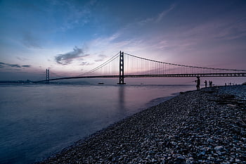 krajina, před východem slunce, Příroda, moře, pobřeží, rybář, most akashi-kaikyo, Obrovská budova, seto vnitrozemské moře, Japonsko