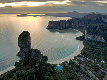thailand, beach, ocean, rock, sand, sky, nature, drone, asia, sea, island