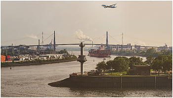 Hamburg, výhled, voda, město, Příroda, přístav, Labe, tok, Pohled, mezník, loď